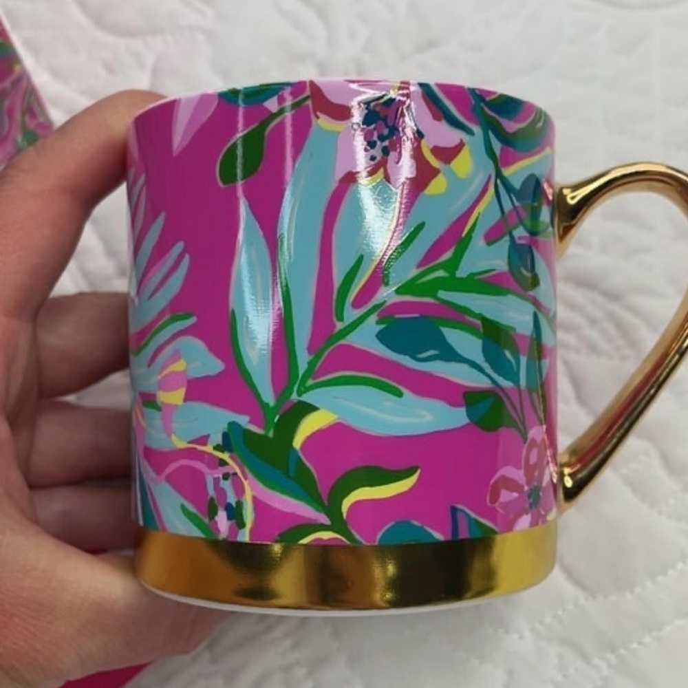 Lilly Pulitzer Mug 12 oz Ceramic 'I'm Feline Fine' in Plumeria Pink